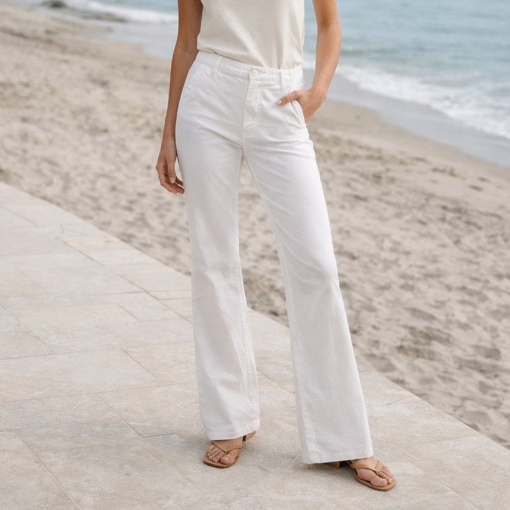 Outerknown White Organic Cotton Trousers Flare Leg Pants NWT Sz 10 Coastal Chic